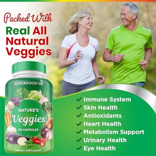 Superfood MD whole food vegetable capsules bottle showcasing plant-based soy-free nutritional facts