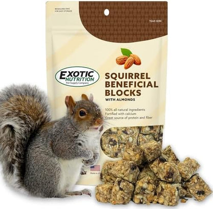Exotic Nutrition calcium fortified squirrel treats with natural nuts and seeds.