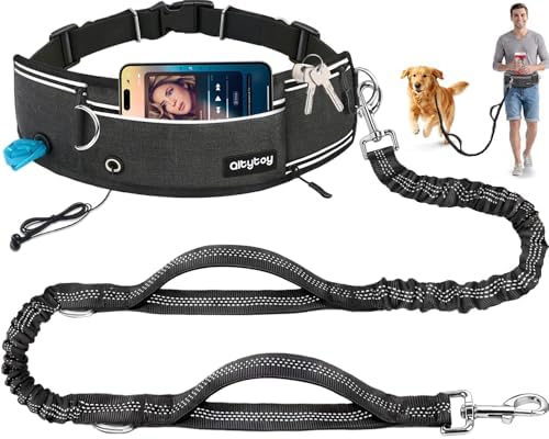 iYoShop waist belt dog leash with partitioned pouch for running and hiking