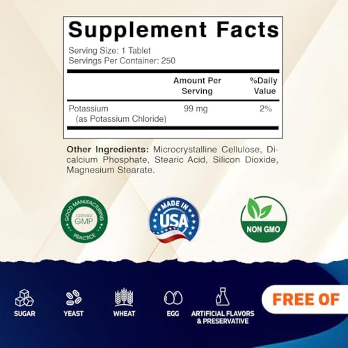 Vitamatic potassium supplement 99mg essential electrolyte support facts label