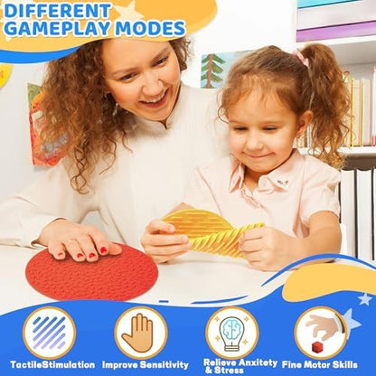 Four piece calm down sensory items arranged as an interactive tactile wall panel for preschools