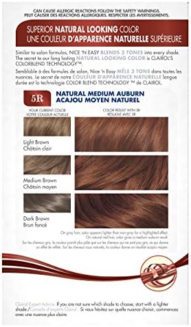 Back view of Clairol Nice 'N Easy 5R hair color showing shade result guide
