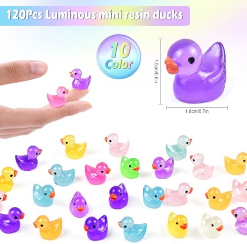 BOOJALOO glow in the dark miniature ducks emitting a green light in dark settings