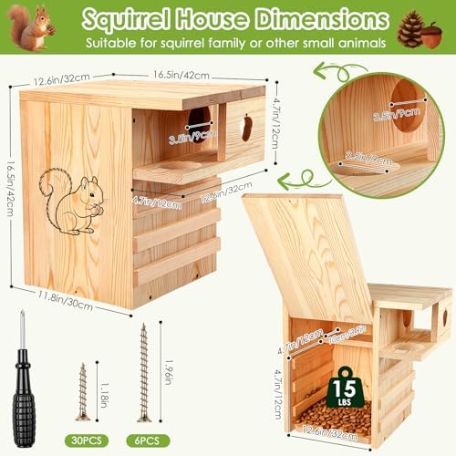 Large Squirrel House for Outside with Predator Guard, Squirrel Nesting Box with Exterior Porch, Easy Assemble Wooden Squirrel Boxes, Suitable for Gray Squirrels, Fox Squirrels, Red and Chipmunks - Image 5