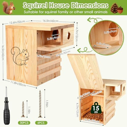 Large Squirrel House for Outside with Predator Guard, Squirrel Nesting Box with Exterior Porch, Easy Assemble Wooden Squirrel Boxes, Suitable for Gray Squirrels, Fox Squirrels, Red and Chipmunks - Image 5