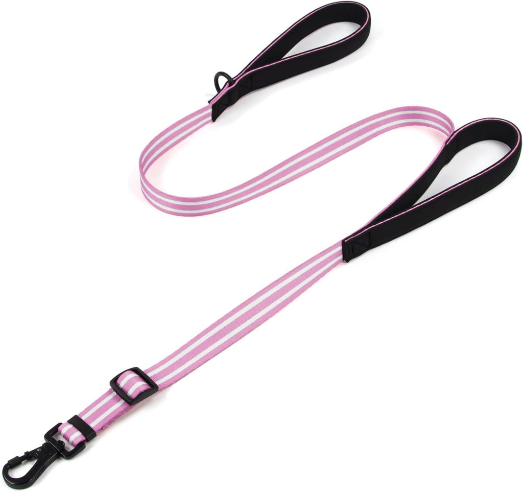 Dog Leash for Large Dogs, Double Handle Heavy Duty Adjustable Leash with Soft Padded Handles, Traffic Control Training Lead for Walking, Running (Pink & Grey Stripe, 6 ft) - Image 10