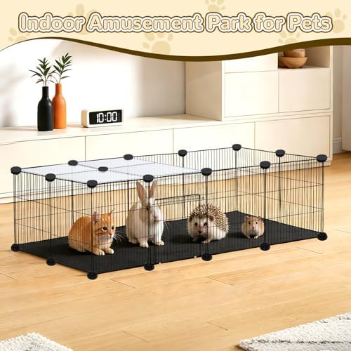PETKNOWS 21 Panels Small Animal Playpen, Guinea Pig Cages with Doors and Waterproof Mat Pet Playpen for Rabbits Guinea Pigs Hamsters, Chicken Hedgehogs Indoor Outdoor Portable Metal Wire Yard Fence - Image 7