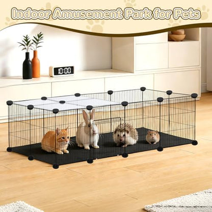 PETKNOWS 21 Panels Small Animal Playpen, Guinea Pig Cages with Doors and Waterproof Mat Pet Playpen for Rabbits Guinea Pigs Hamsters, Chicken Hedgehogs Indoor Outdoor Portable Metal Wire Yard Fence - Image 7