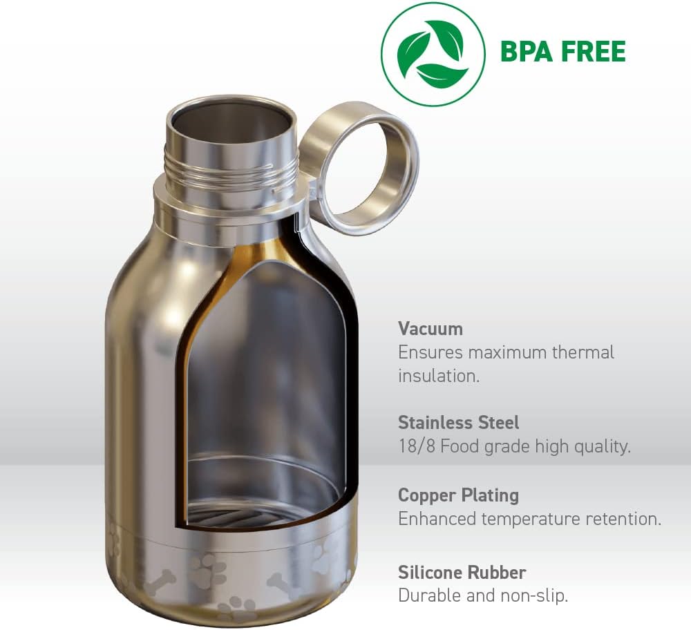 Vacuum insulated stainless steel pet hydration bottle thirty-seven ounce capacity