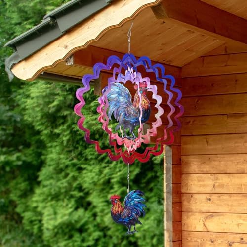 Rooster Hanging Wind Spinner Outdoor - 12 Inches Stainless Steel Wind Sculpture Aesthetic Wind Chime Chicken Farmhouse Art Ornaments for Garden Yard Balcony Patio Lawn Yard Decorations - Image 4