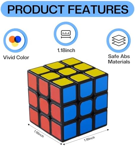 A single one point eighteen inch Minntoy miniature three by three puzzle cube held between fingers to show compact size.