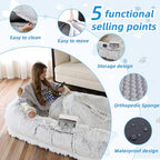 WROS Human Dog Bed - 71"x45"x12" Fits You & Pets, Washable Faux Fur, Orthopedic, Plump Pillow, Blanket, Strap - Grey - Image 4