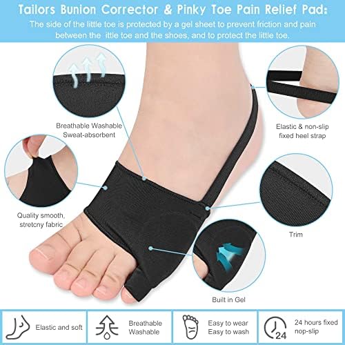 Black bunionette sleeve with non-slip heel strap for pinky toe support.