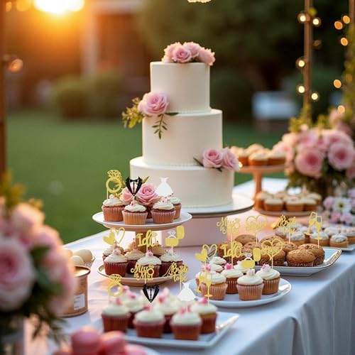 Assorted bridal themed cupcake picks in gold