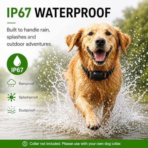 Imported JNLIK pet tracker being tested for water resistance under light rain.