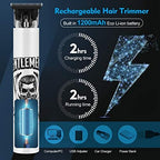 BESTBOMG cordless hair trimmer displaying the titanium ceramic zero gapped T-blade close up