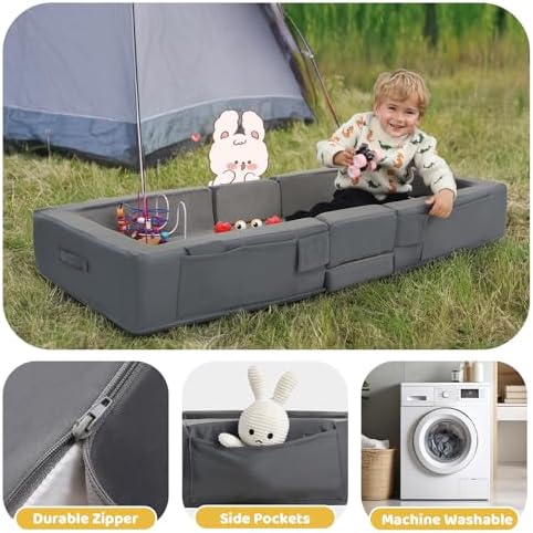 Lightweight floor level children bedding option showing the thick high-density foam base.