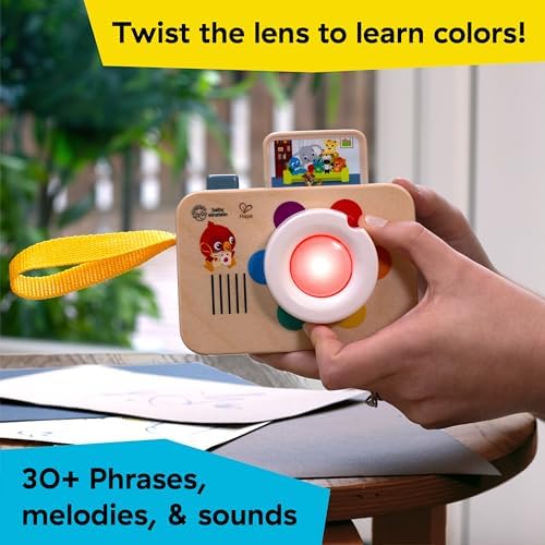 Baby Einstein Hape multi-language toy camera showing the back reflection mirror for infants