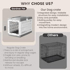 Gardner Pet outdoor travel dog crate being rolled effortlessly on its wheels for a road trip.