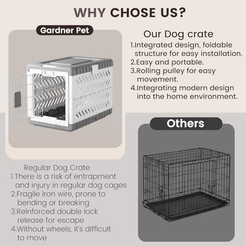 Gardner Pet outdoor travel dog crate being rolled effortlessly on its wheels for a road trip.