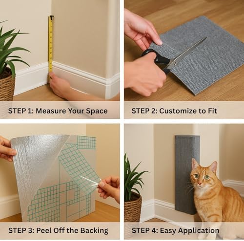 Replacing a worn out cat tree post by wrapping the self adhesive beige mat around the cylinder