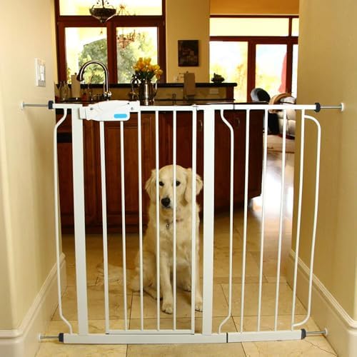Installed black tension bolt assembly connecting baby gate frame securely to a wall surface