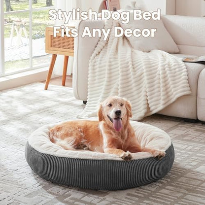 36 inches Donut Dog Bed for Large Dogs - Calming Round Pet Bed with Removable&Washable Cover, Plush Faux Fur & Corduroy, Fits Pets up to 80 lbs(Dark Grey, Large) - Image 5