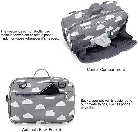 Momigo diaper tote bag showing multi-pocket interior layout