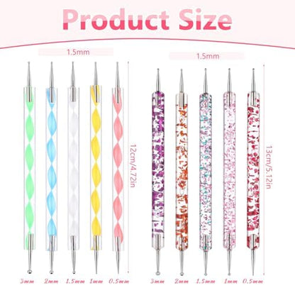 Close up of double ended stainless steel nail dotting tips