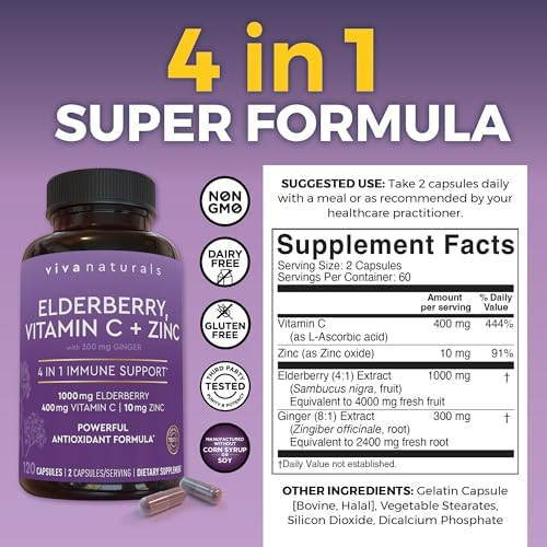Viva Naturals 120 Capsules bottle side view showing ingredients