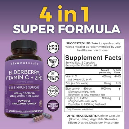Viva Naturals 120 Capsules bottle side view showing ingredients