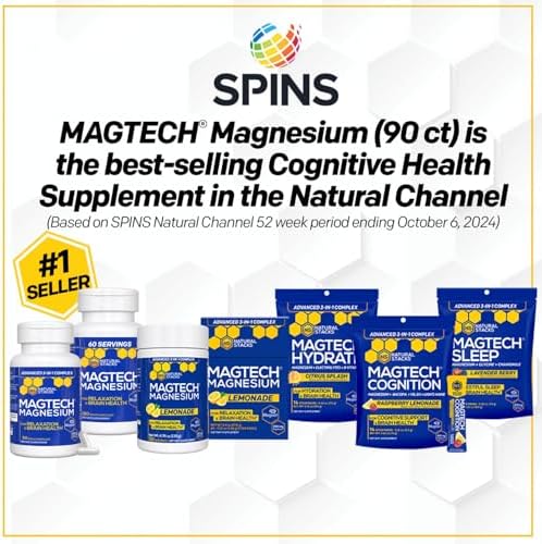 Natural Stacks MagTech relaxation and brain health capsules with Magtein premium formula details.