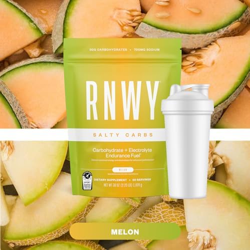 Close up of RNWY Salty Carbs Melon flavored dual action carbohydrate powder texture.