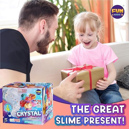 Children customizing various slime textures using the Fun Kidz pre made crystal slime pack