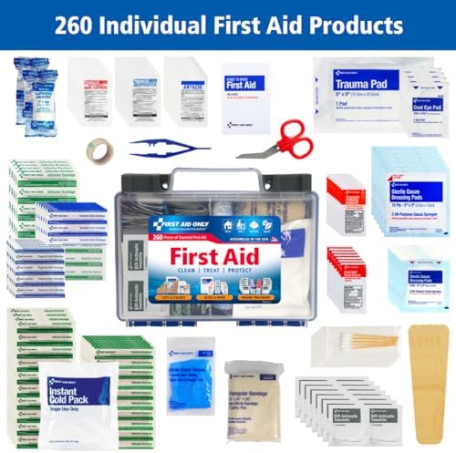 Open view of First Aid Only 91248 showing organized bandages and antiseptic wipes