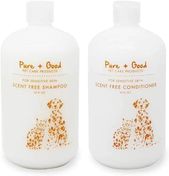 Pure + Good therapeutic flea treatment bottles arranged against a clean background.