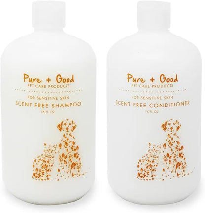 Pure + Good therapeutic flea treatment bottles arranged against a clean background.