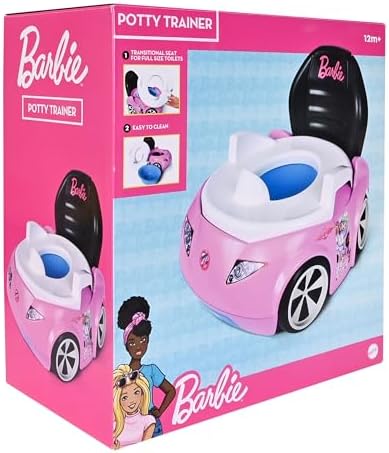 Barbie potty training seat being used on adult toilet