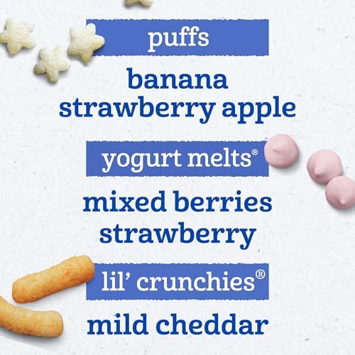 Gerber Strawberry Apple Puffs infant finger food canister illustrating non GMO project verified labeling