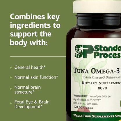 Authentic USA imported Standard Process Tuna Omega 3 Oil packaging graphics and safety seal