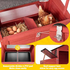 Portable Chicken Coop with Wheels Poultry Cage, Wooden Chicken Coop for 4-6 Chickens, Nesting Box, Pull-Out Tray, Ventilated Windows, Asphalt Weatherproof Roof, 81.5" Lx25.6 Wx44.1 H, Red - Image 7