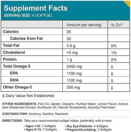 Side angle of the authentic MacuHealth TG Omega 3 dietary supplement bottle detailing the high-potency DHA and EPA nutritional strengths.