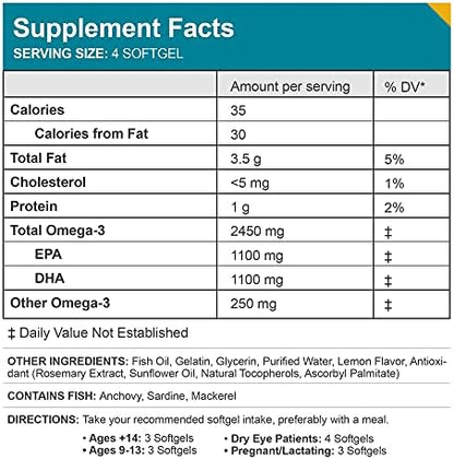 Side angle of the authentic MacuHealth TG Omega 3 dietary supplement bottle detailing the high-potency DHA and EPA nutritional strengths.