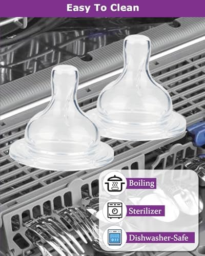 Packaging illustration of the imported Xunicute four count silicone teats for feeding bottles
