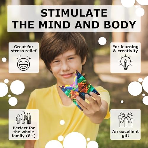 Two separate magnetic fidget toys connecting together to form a larger structure.