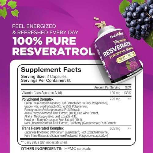 Nutrivein Resveratrol supplement bottle back label ingredient details