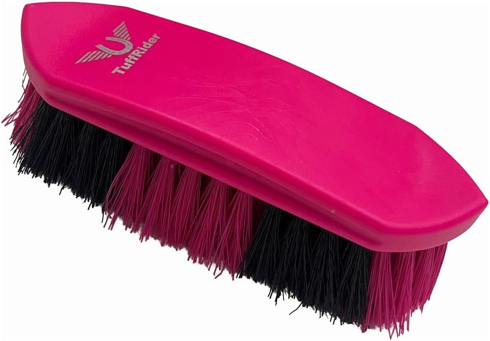 TuffRider Dandy Brush Hard Large Neon Pink front view horse grooming brush