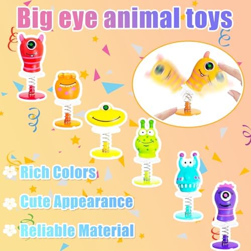 A child pressing down the head of a purple big eye bouncy toy on a flat tabletop surface.