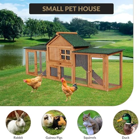 Garvee 80 in Wooden Rabbit Hutch, Outdoor Chicken Coop, Bunny Hutch Guinea Pig Pet House Bunny Cage with Double Side Runs, Weatherproof Roof, Removable Tray, Ramps for Small Animals - Image 7
