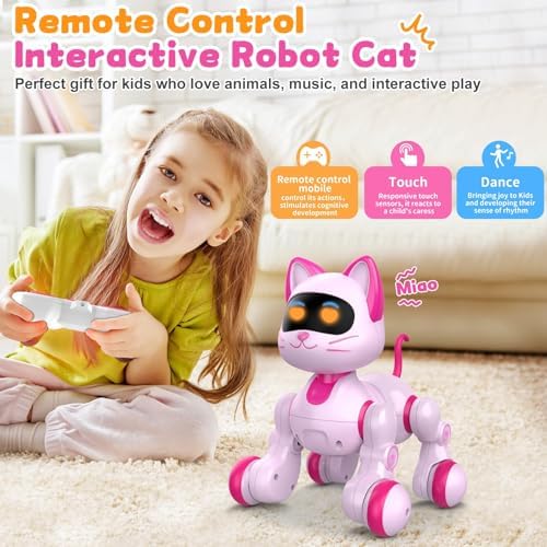 Uiopy Pink Robotic Kitty Pet showing LED eyes